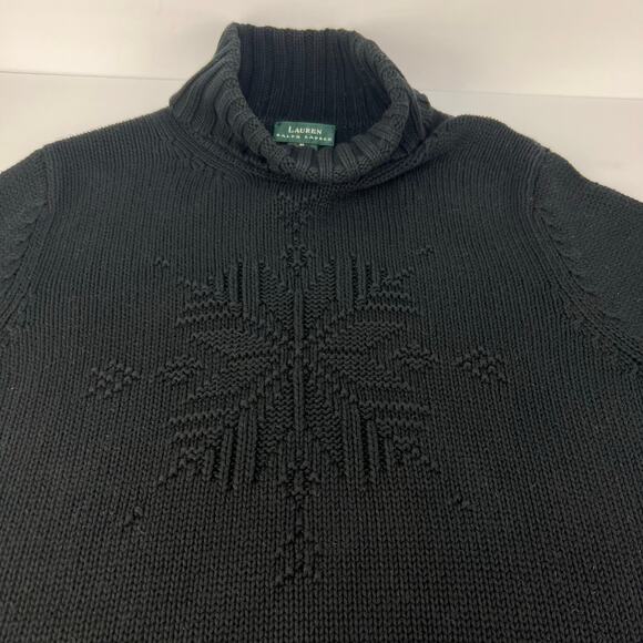 Lauren Ralph Lauren M Chunky Cotton Black Snowflake Turtleneck Knit Sweater - Picture 5 of 10